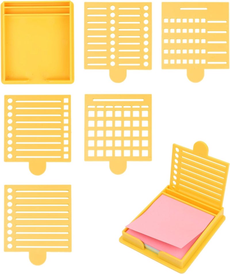 Framad Sticky Note Stencil and Holder with Five Different Stencil,Reusable 3x3 Inch Post It Note Organizer for Desk (Yellow) - Image 1